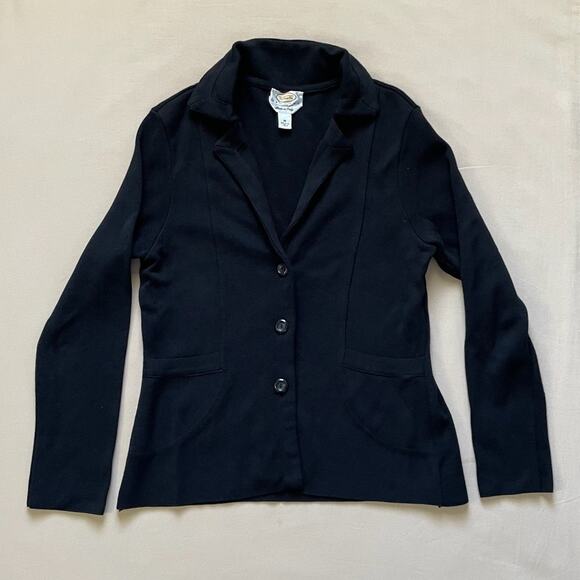 Vintage Talbots Petites Women’s Black Sweater Blazer Made in Italy Size Medium - Picture 1 of 7